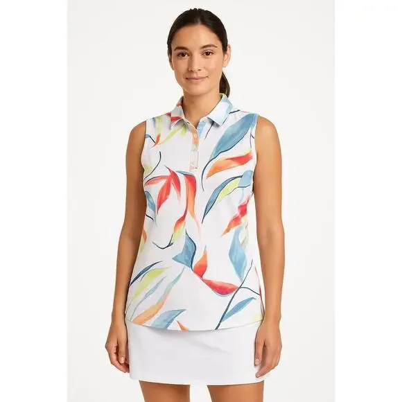 Walter Hagen- XS Sleeveless Polo Floral Print Collared Button Placket Preppy - Picture 2 of 4